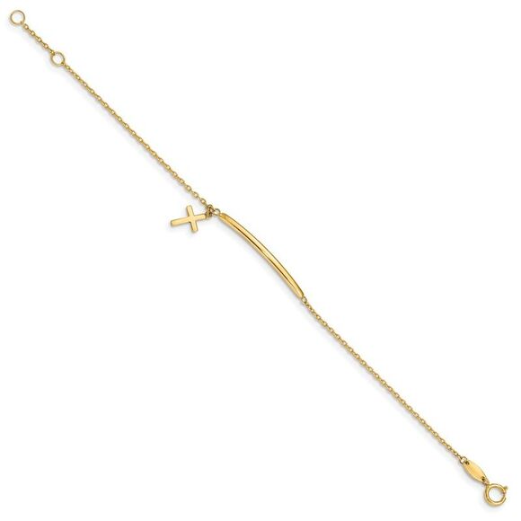 14k Yellow GoldPolished Dangle Cross w/.5in ext. Bracelet